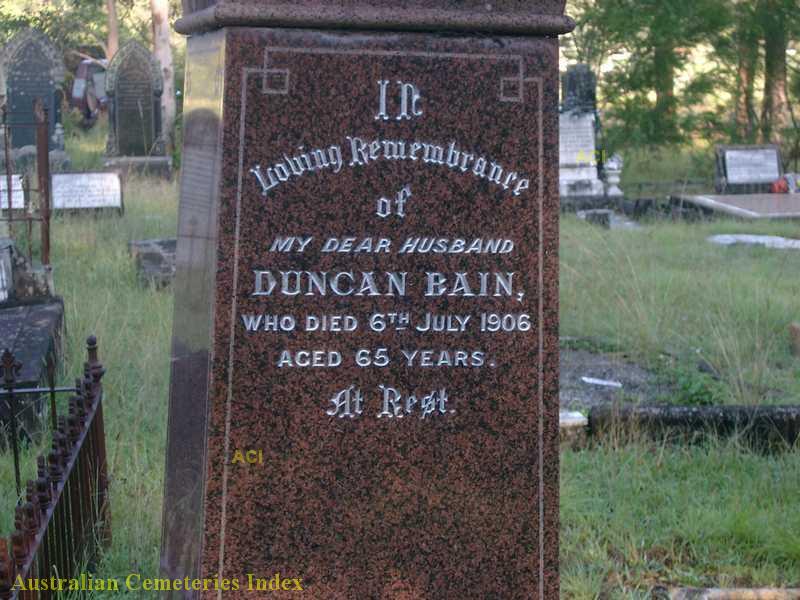 Photo of headstones/Duncan Bain d1906 hdstn Wauchope Crossroads cem